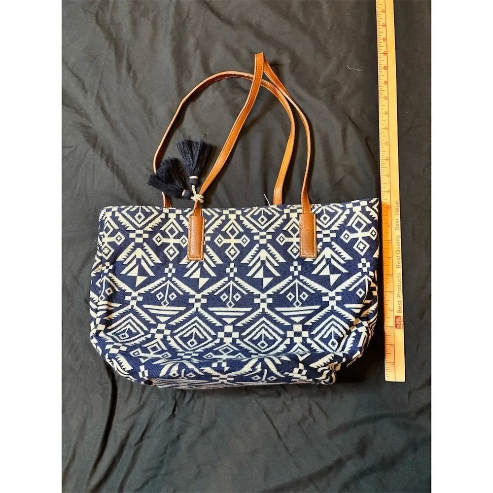 Petunia Pickle Bottom Tote Bag Womens Large Blue Aztec Tassel Work Travel boho‎
